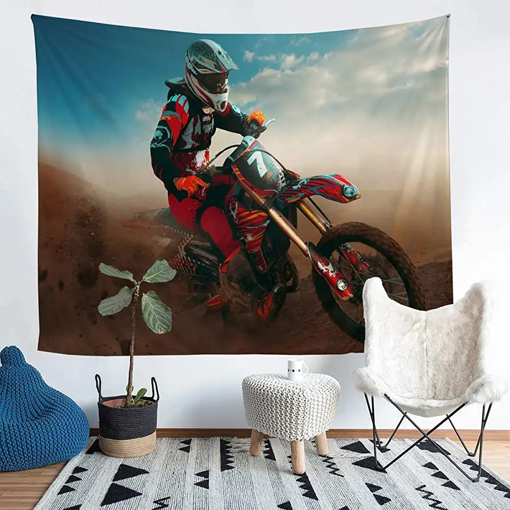 

Feelyou Motocross Rider Wall Blanket Extreme Sports Theme Tapestry Motorcycle Pattern Wall Hanging for Boys Teens Men Adults