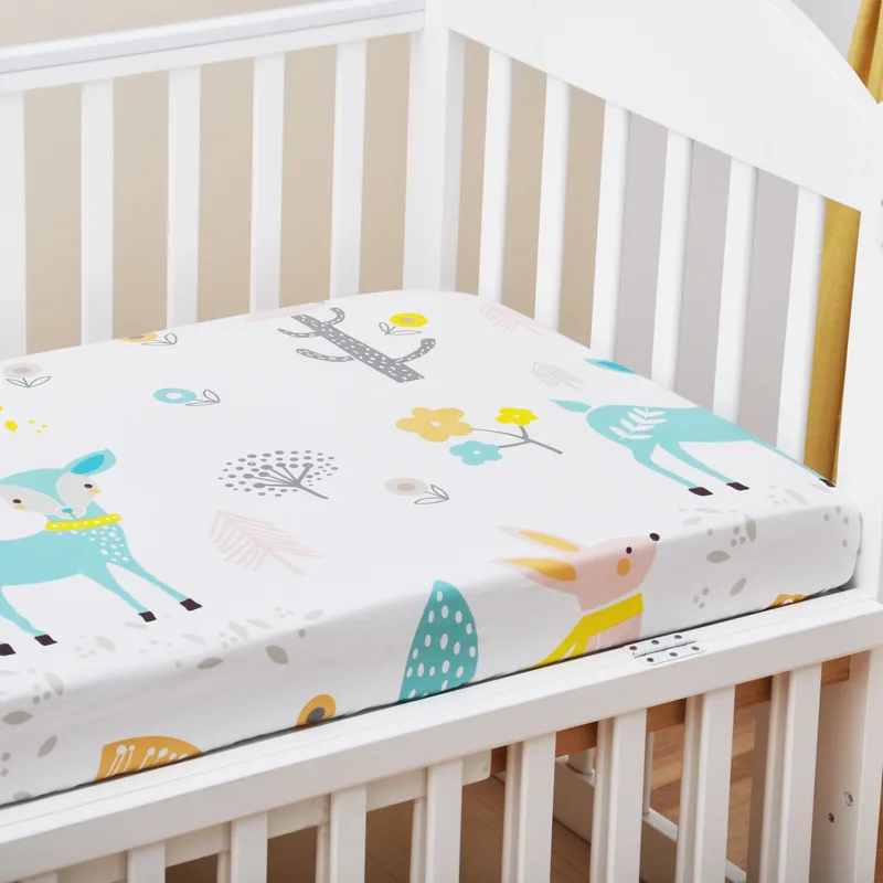 

Baby Sheets Fitted Crib 100% Organic Cotton Soft Crib Bed Mattress Cover Protector Cartoon for Unisex Baby Boys Girls 130*70cm
