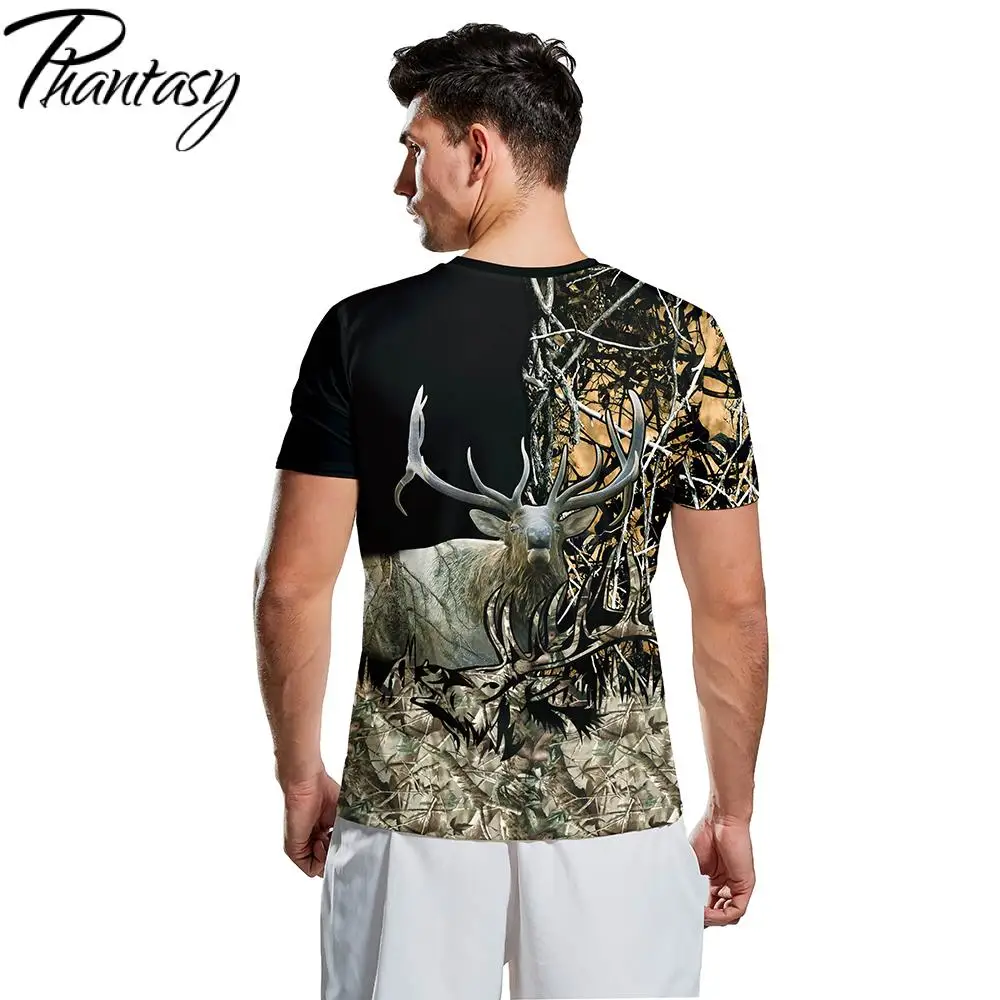 Phantasy Summer Ultra-Thin Quick Dry Men's Outdoor Hunting Elk 3D Printed Camouflage T-Shirt Tee For Male | Мужская одежда