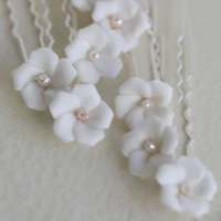 ins simple porcelain flower pins bridal hair clips pearls women jewelry handmade wedding bobby pin