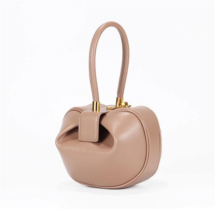 Burminsa Elegant Spherical Cow Genuine Leather Bags Women Small Designer Handbags High Quality Luxury Ladies Tote Bags NEW
