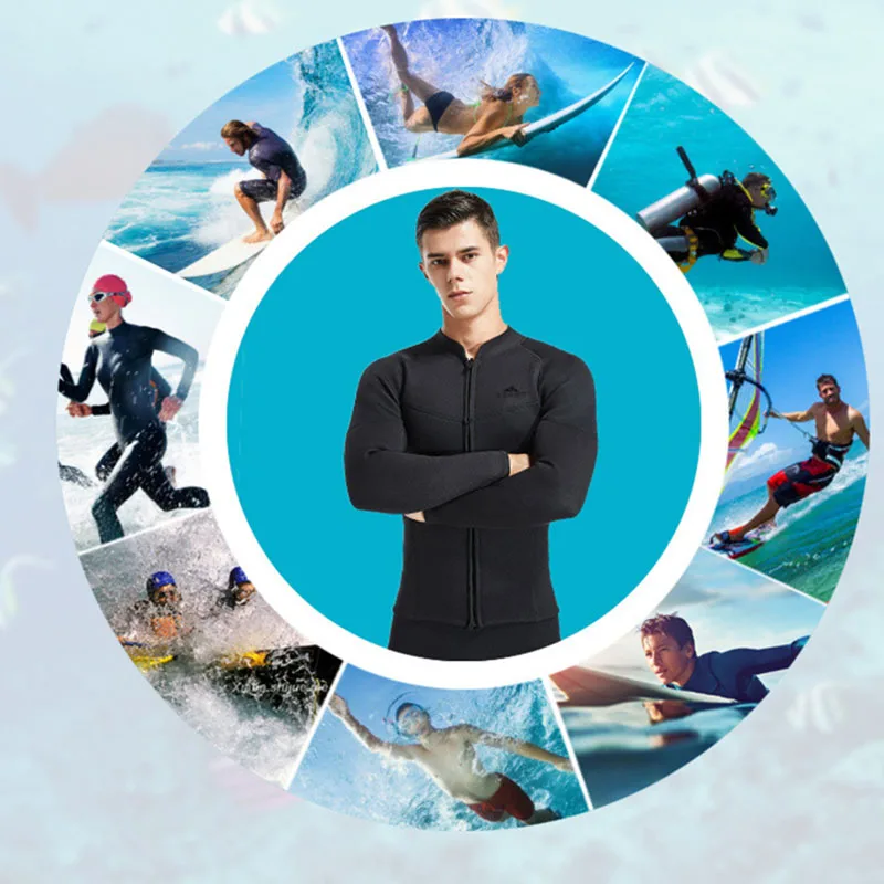 

3mm Men Wetsuit Top Long Sleeves Corrosion-resistant Top Warm Zipper Snorkeling Diving Coat High Quality Wetsuits #07