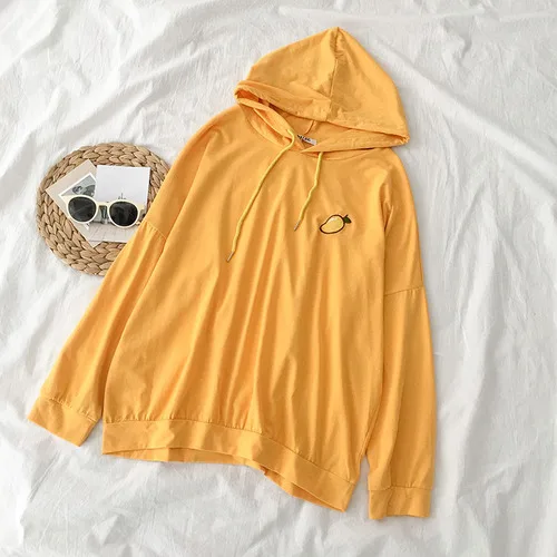 Yellow Mango Худи толстовки в Корейском стиле с фруктами авокадо, женский зеленый милый пуловер Insta, Горячая Вышивка, топ с длинными рукавами, наряд - Цвет: Yellow Mango
