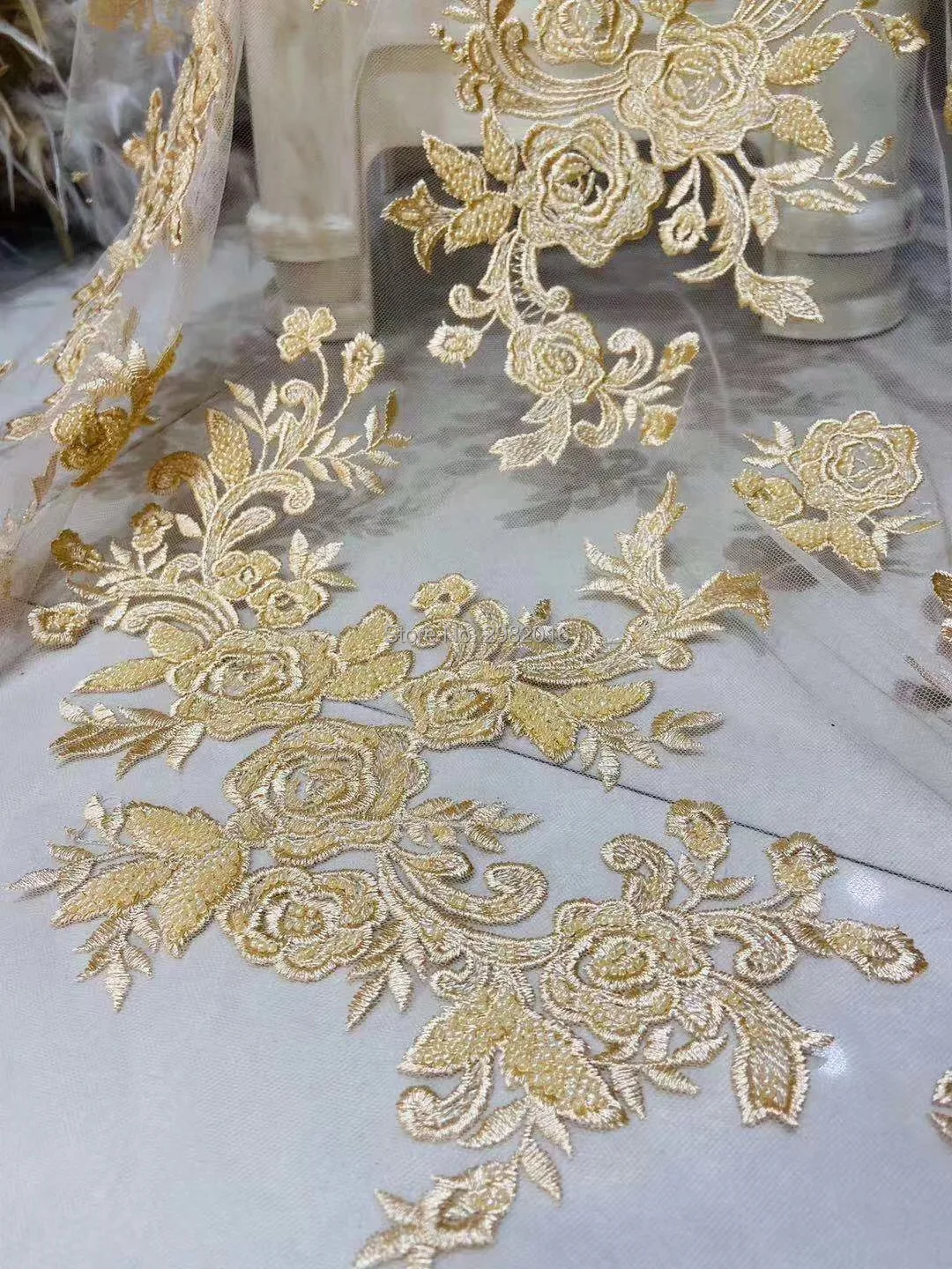 

navy blue heavy handmade beaded wave pattern African lace fabric factory price free shippin