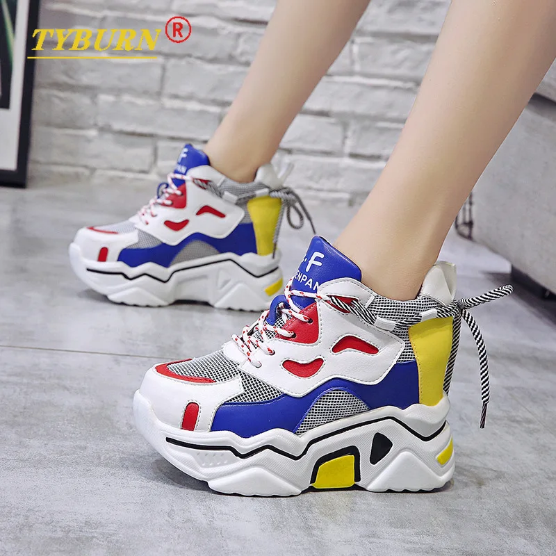 

TYBURNWomen Platform Chunky Sneakers 5cm High Lace-up Casual Vulcanize Shoes Luxury Designer Old Dad Female Fashion Sneakers