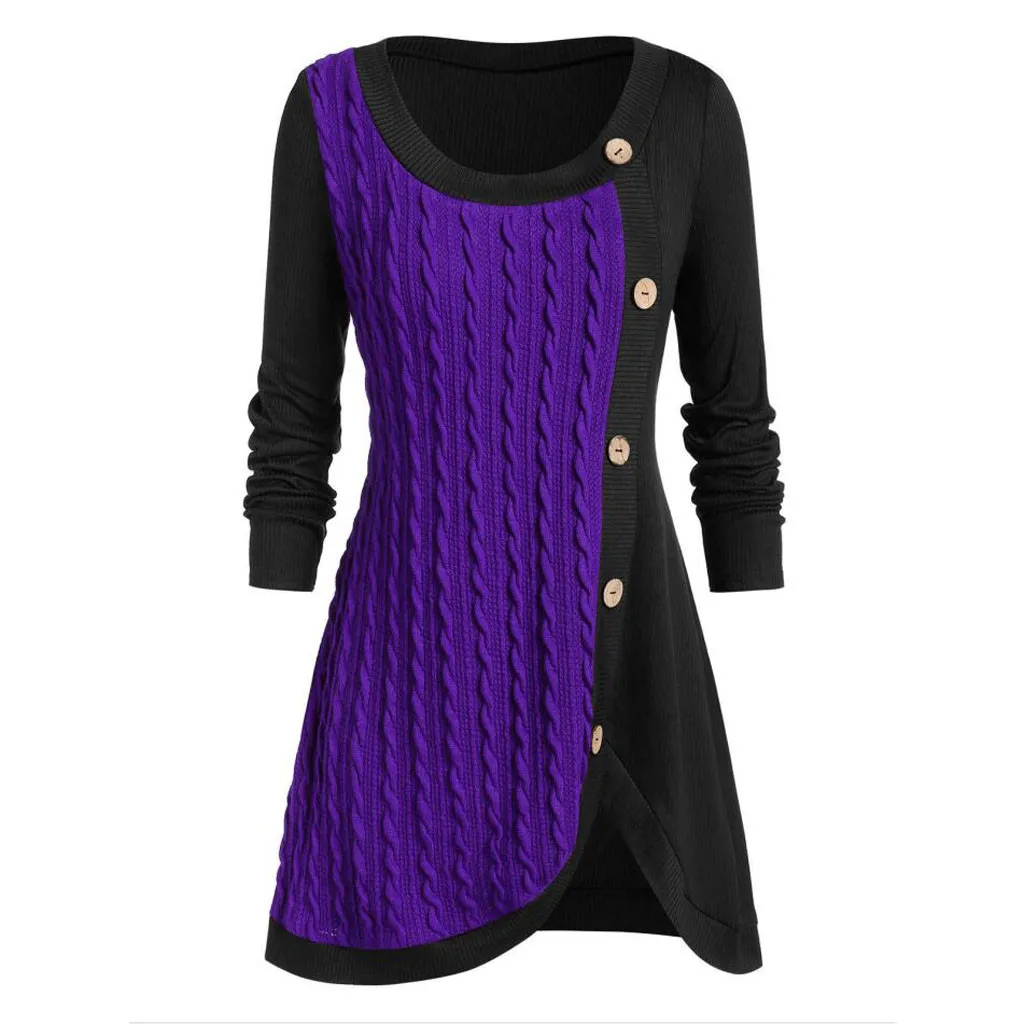 Plus Size Fashion Patchwork Tunic Blouse Casual Winter Ladies Bottom Tops Female Womens Long Sleeve Shirt Blusas Pullover | Женская