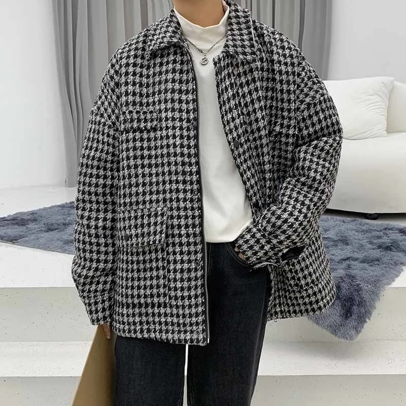 

2021 Winter Men's in Warm Parkas Youth Snow Jackets Fashion Plaid Loose Trench Coat Zipper Casual Cotton-padded Clothes M-2xl
