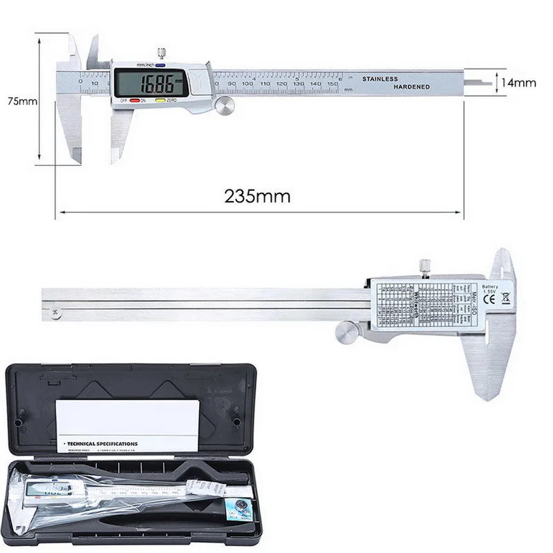

Electronic Digital Caliper 0-150MM Waterproof IP54 Caliper Micrometer Guage Stainless Steel Vernier Caliper Measuring Tool