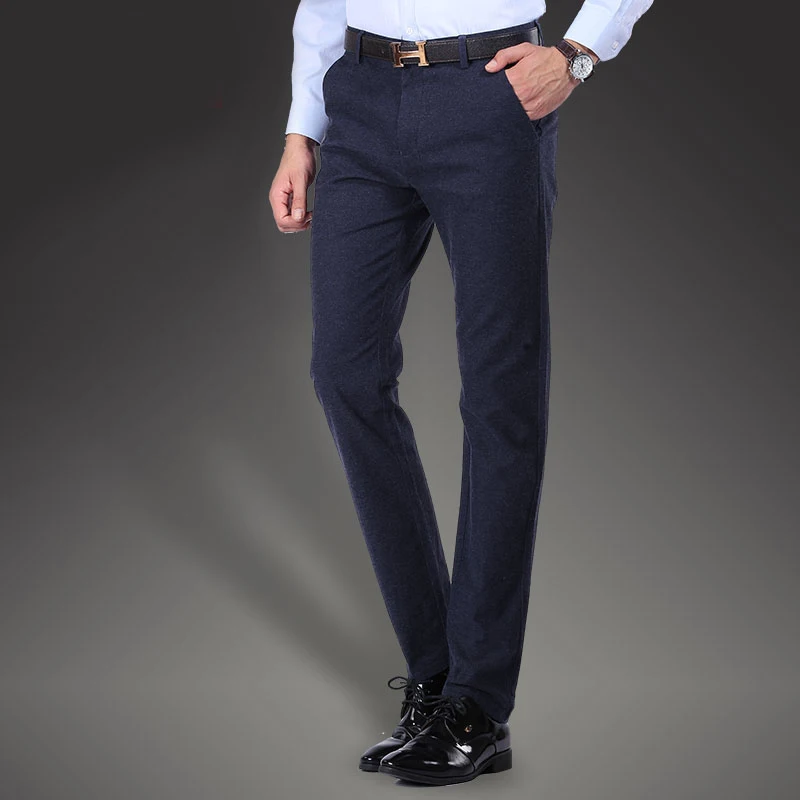 

Men Business Trousers Mens Clothes Big Size Top Quality Brushed Winter New Brand Fashion Korean Comfortable Long Casual Pants