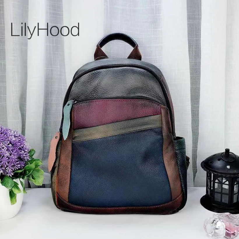 Женский рюкзак из натуральной матовой кожи винтажный стиль многоцветная сумка в