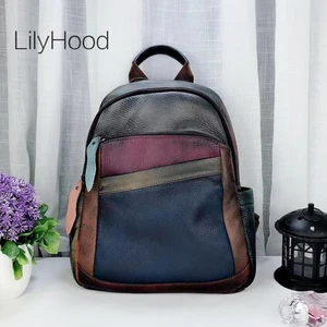 Женский рюкзак из натуральной кожи с начесом, винтажный стиль, разноцветный лоскутный рюкзак, женская сумка из натуральной кожи, школьная сумка