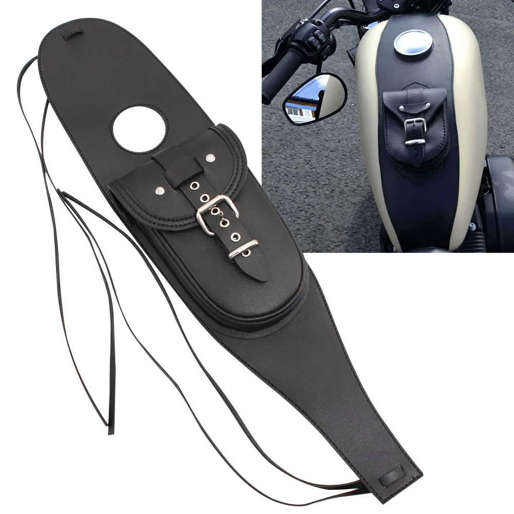 

Black Motorcycle Gas Tank Dash Console Center Pouch Bag PU Leather For Harley Sportster XL 48 883 1200 Universal Accessories