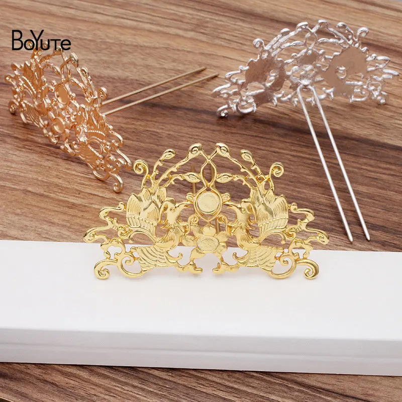 

BoYuTe (2 шт./лот) металлический сплав 65*110 мм Твин Феникс палочка для волос фурнитура Сделай Сам ручной работы ретро дворец аксессуары для волос