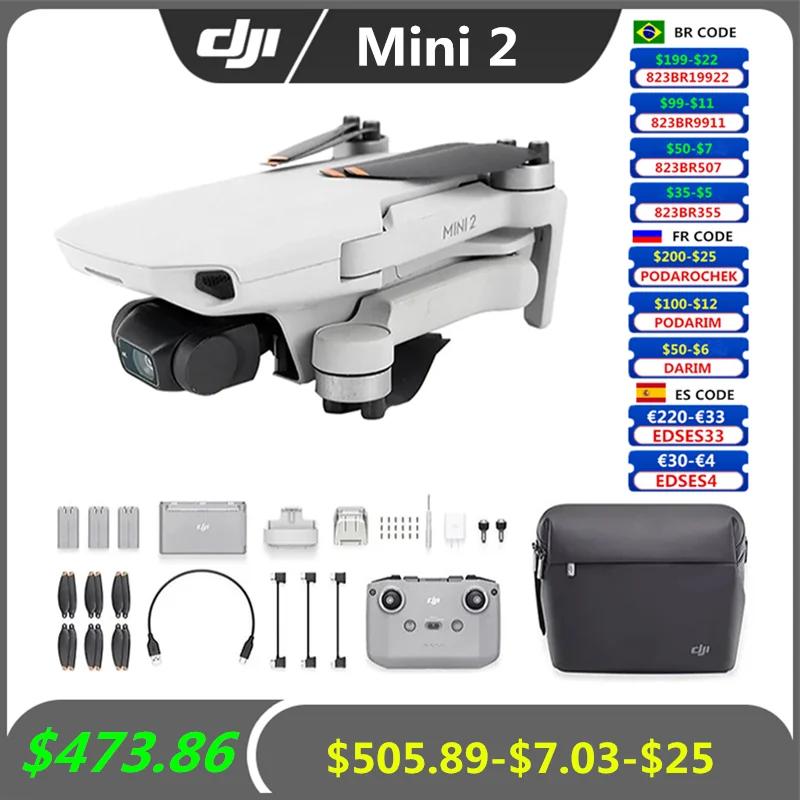 Квадрокоптер DJI Mini 2 Профессиональный GPS камера 4 к расстояние передачи 10 км в