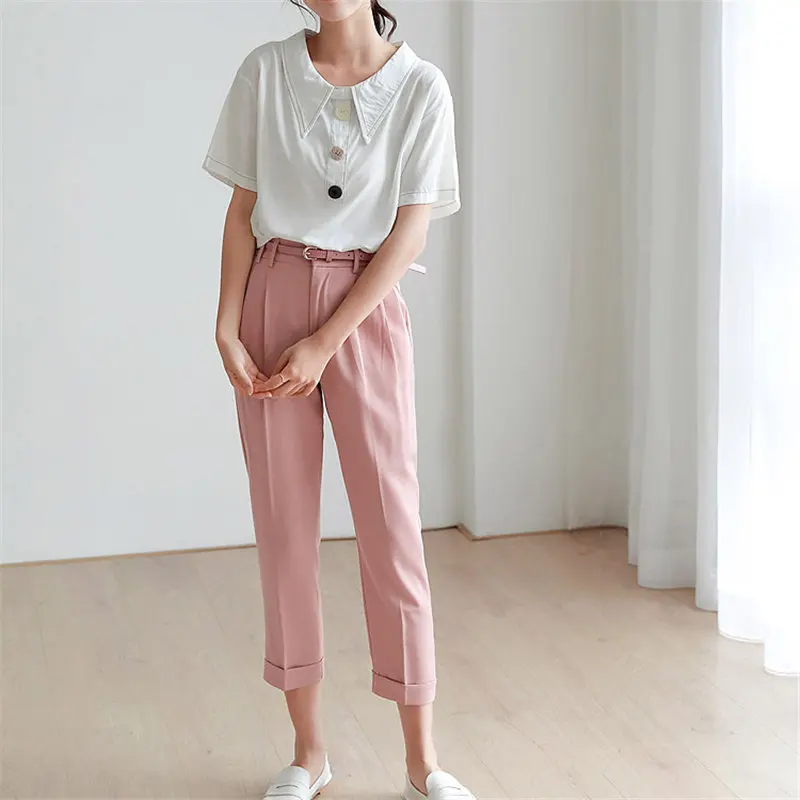 

All Match Slender Straight High Waist Carrot Pants Large Size Slim OL Chic Vintage Retro Solid Ankle Length Pants