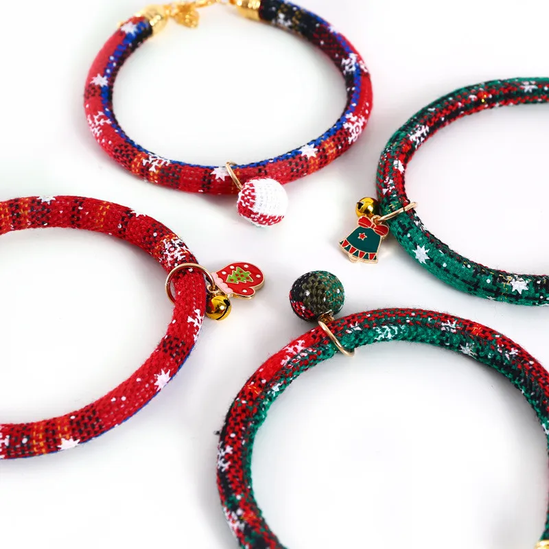 

New Handmade Cute Cats Collars Ethnic Printed Puppy Kitten Necklace with Bells Japanese Style Pets Kitty Small Dogs Collars