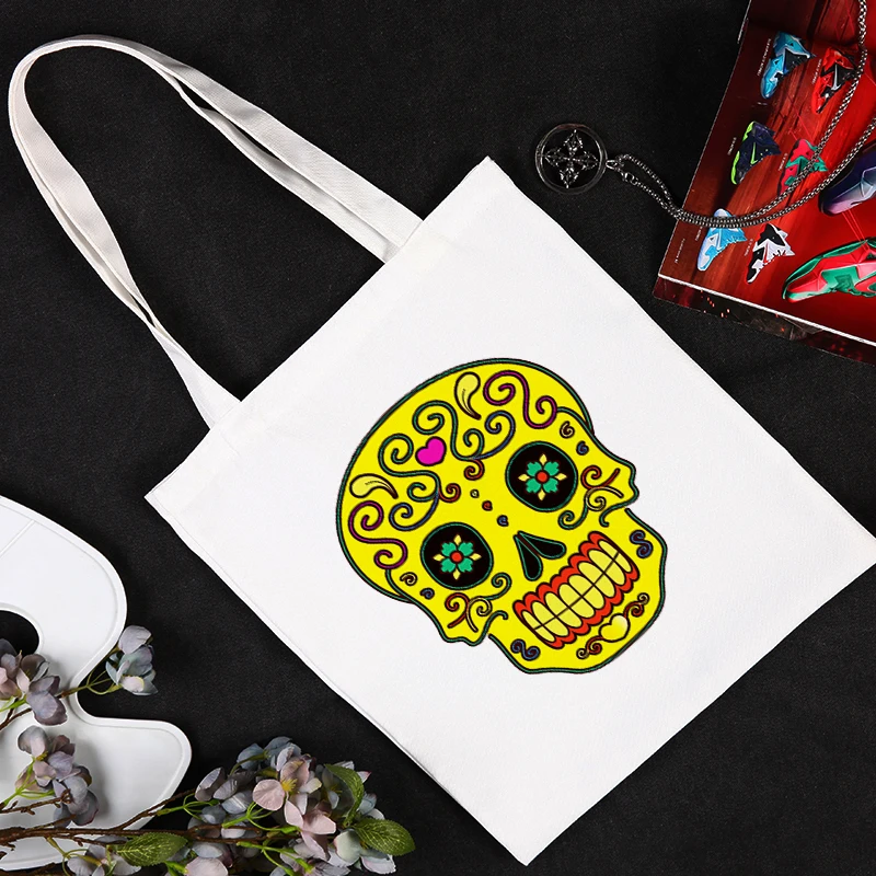 

Skull Shoping Bags Tote for Women Canvas Shoulder Bag Shopper Shopping Gifts Female Teachers Designer Handbags 2021 Printed Mom
