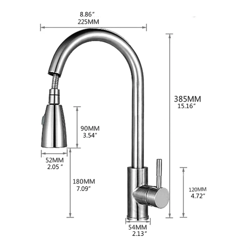 

1/2" Stainless Steel Kitchen Sink Faucets with Pull Down Sprayer Single Handle Deck Mount Pull Out 360 Swivel Faucets