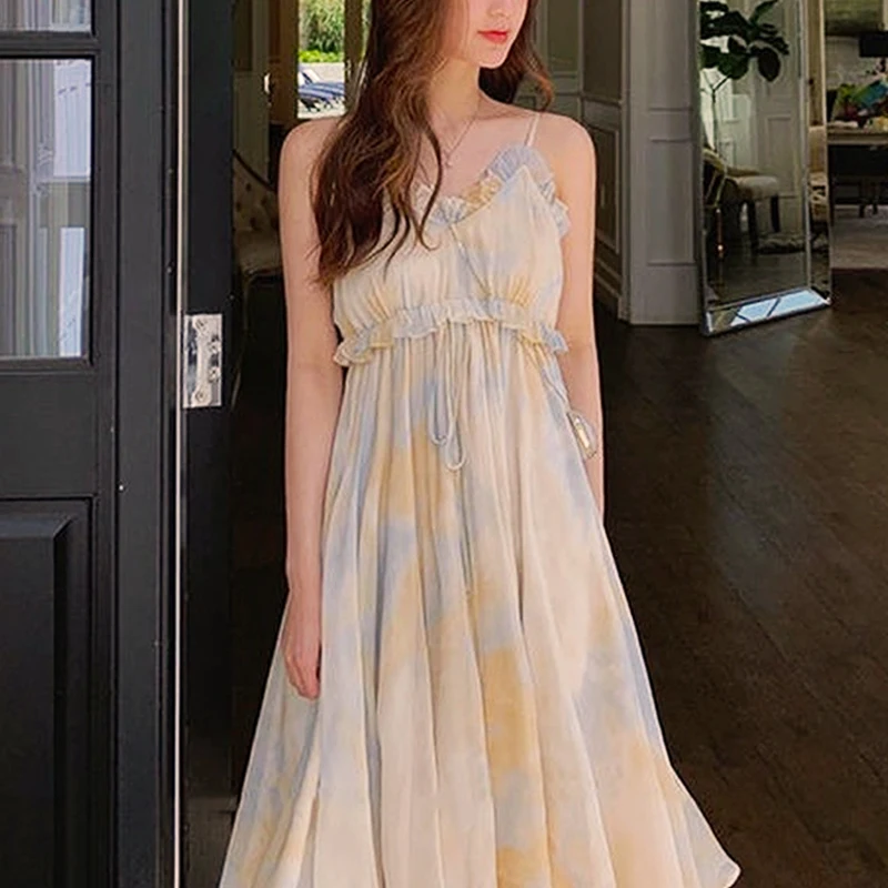 Французский в винтажном стиле Платье на петельках для женщин основе красителя