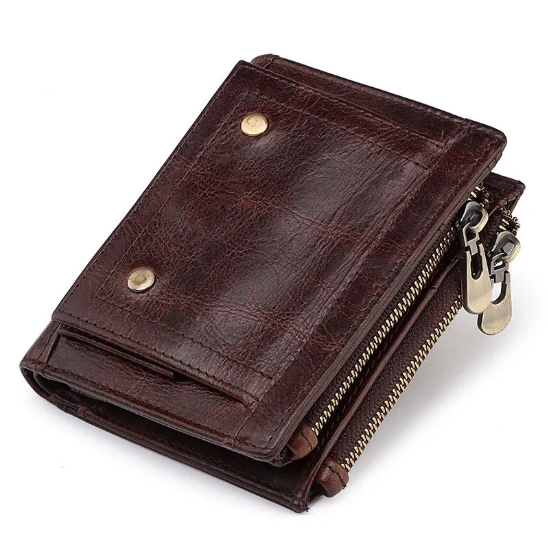 

High Quality Men's Vintage Wallet Genuine Leather Coin Purse Men Multifunction Short Wallets Male Photo Zipper Poucht Money Bag