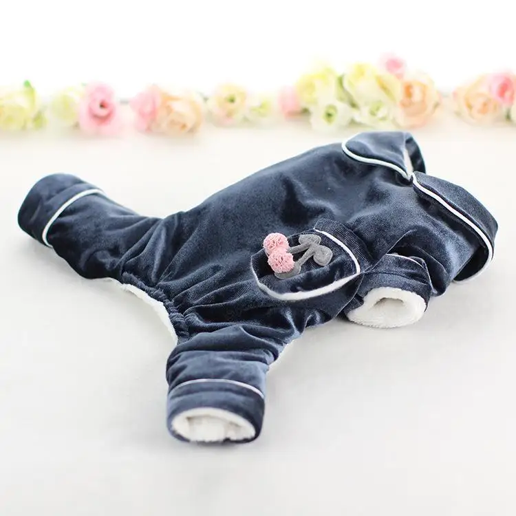 Kawaii зимняя одежда для собак четыре фута одежда для домашних животных Chiwawa jorkie Bomei платья в полоску - Цвет: Синий