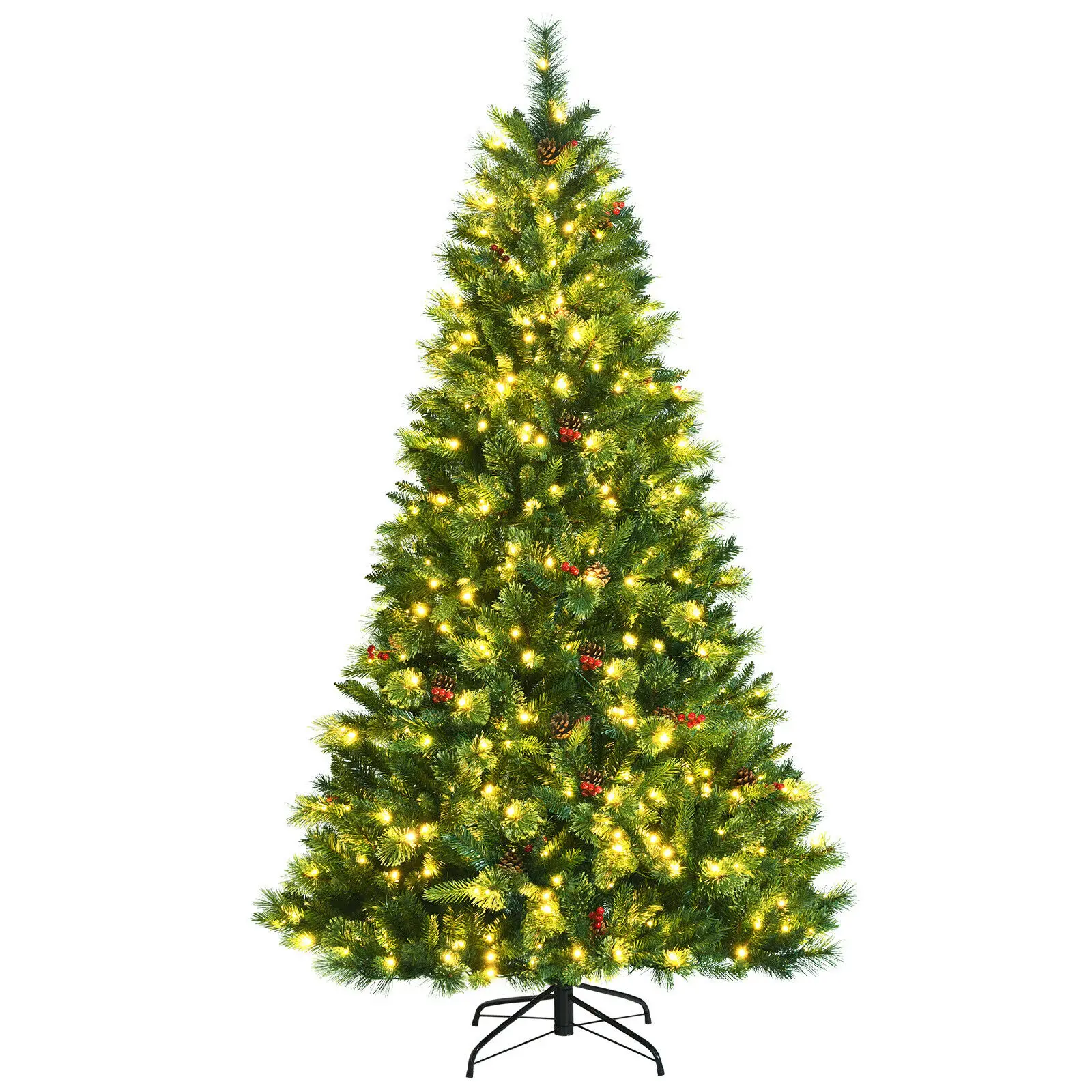 

Costway 7/8ft Pre-lit Hinged Artificial Christmas Tree w/ Pine Cones & Red Berries CM23452-3US