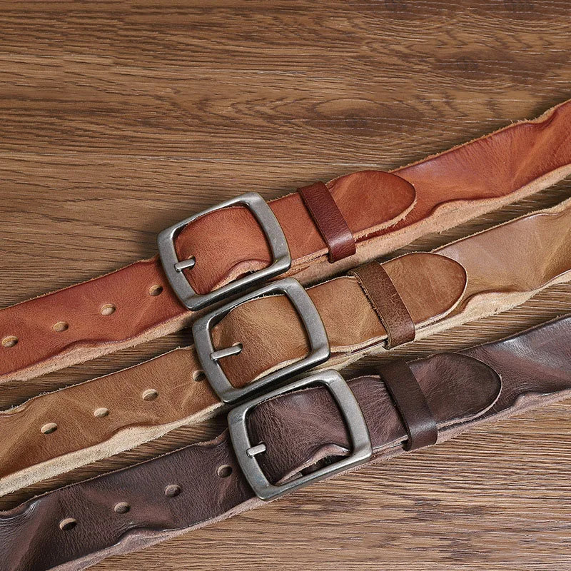 Natural cowhide belt for men's hard metal buckle soft original cowhide mens leather belt unique texture real leather jeans belt