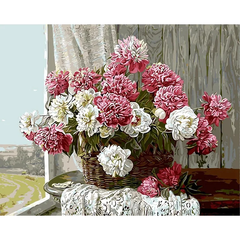 Table Flower Paint By Numbers Coloring Hand Painted Home Decor Kits Drawing Canvas DIY Oil Painting Pictures By Numbers