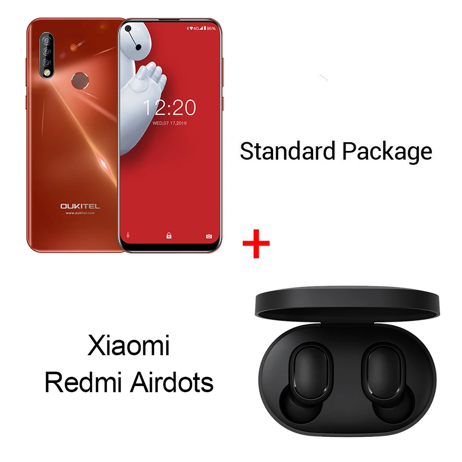 Red N Remi Airdots OUKITEL C17 Pro 6,3" 19,5: 9 Android 9,0 мобильный телефон MTK6763 Восьмиядерный 4 Гб ОЗУ 64 Гб ПЗУ двойная задняя Тройная камера 4G LTE смартфон - Цвет: Red N Remi Airdots