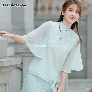 2021 блузка костюм в китайском стиле Мягкая топы Ципао camisa Китай mujer hanfu рубашка блузка cheongsam шифоновая блузка Восточное Ципао