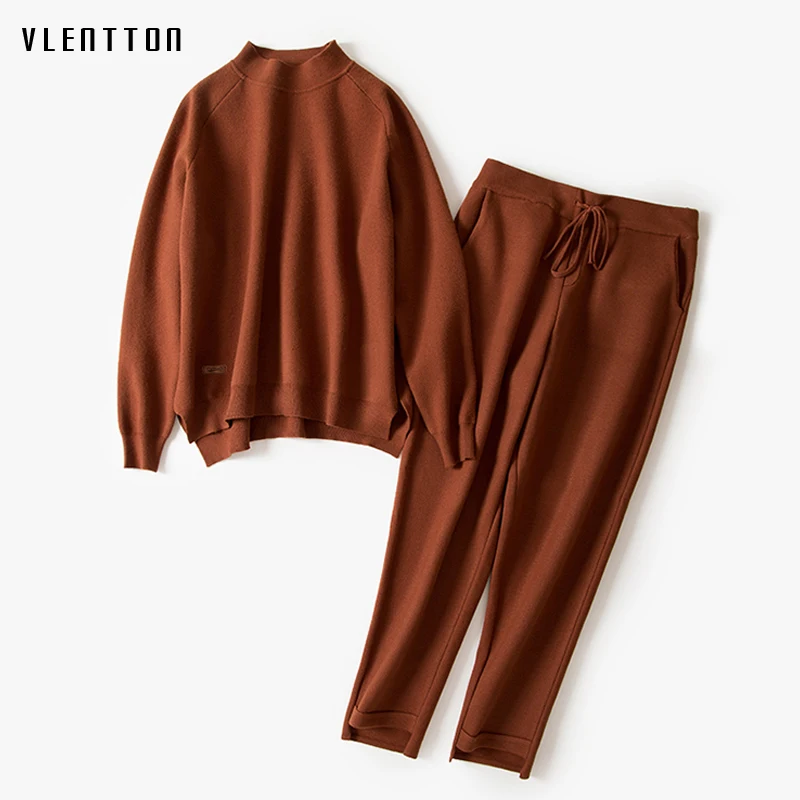 Осенне-зимний кашемировый вязаный спортивный костюм Водолазка пуловер свитшоты