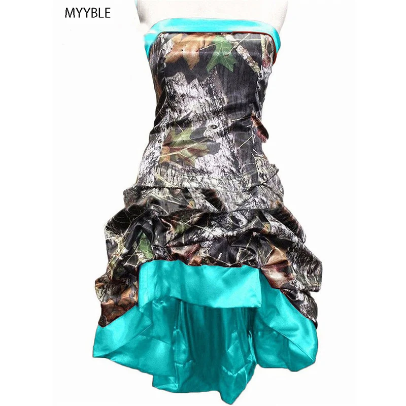 

MYYBLE 2020 Hi-Lo Camouflage Bridesmaid Dresses Plus Size Wedding Party Gown Maid of Honor Camo Hi-Lo Prom Dress