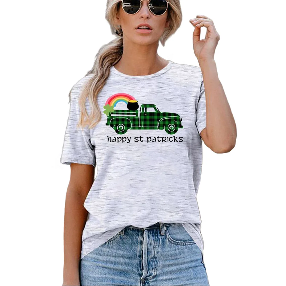 

Carney women's top leaf section rainbow car design round neck short sleeve T-shirt