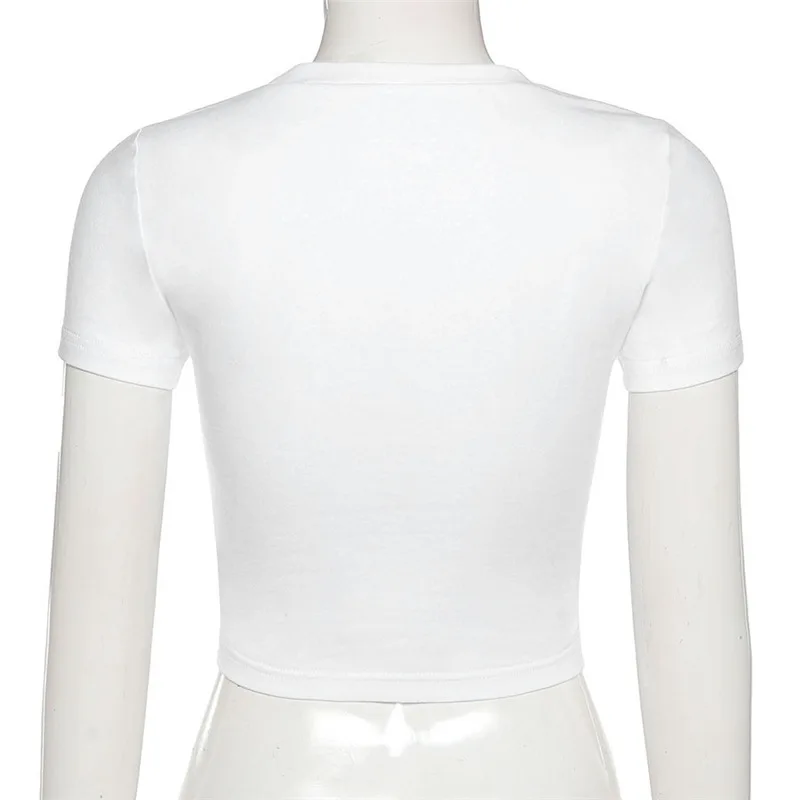

ALLNeon Y2K Streetwear Letter Printing Short Sleeve T-shirts E-girl Fashion O-neck White Crop Tops Slim Summer Cute Baby Tees