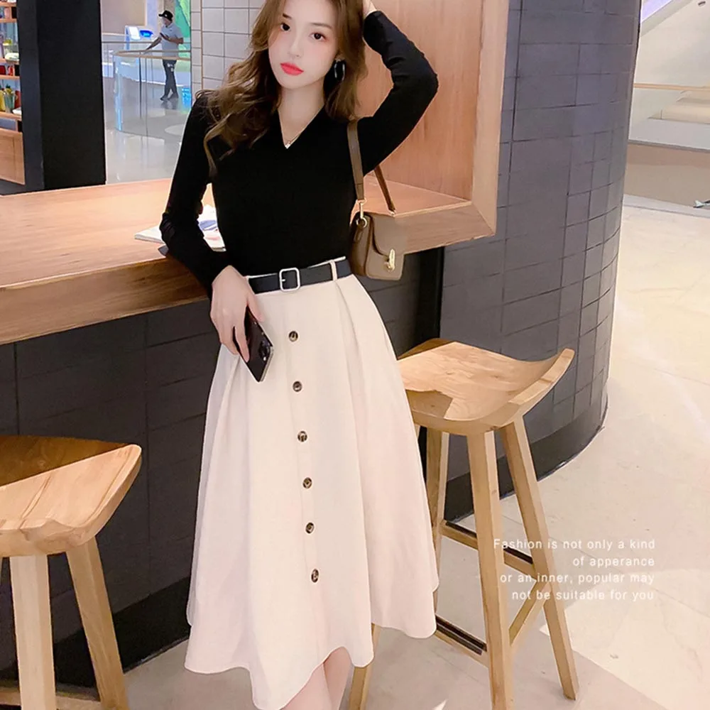 Женский офисный комплект из двух предметов зимняя одежда вязаный свитер с