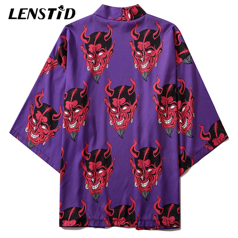 Мужское кимоно с длинным рукавом LENSTID тонкое японское принтом призрака уличная