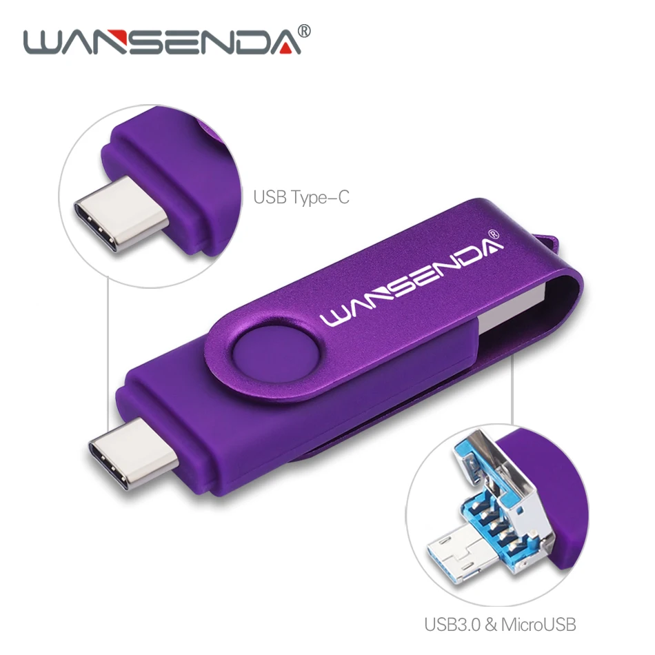 WANSENDA высокоскоростной USB флеш накопитель OTG 3 в 1 512 Type C и Micro 256 ГБ 128 64 32 флешка|USB