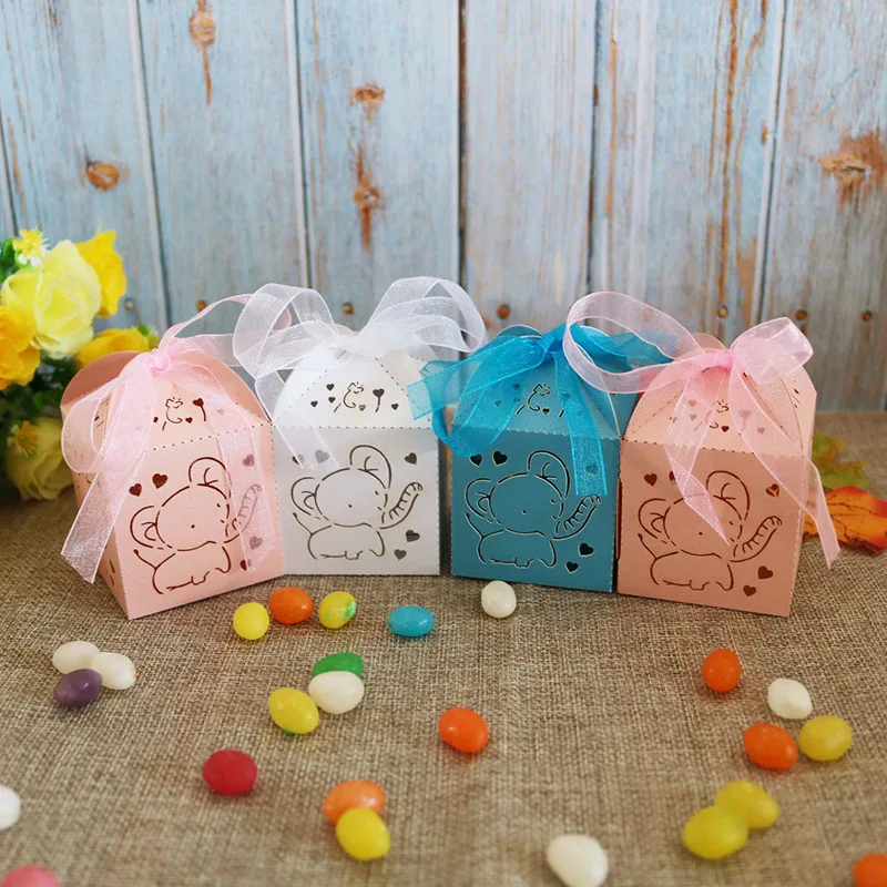 Лазерная резка торт коробка слон дизайн подарочные коробки конфеты Baby душ с