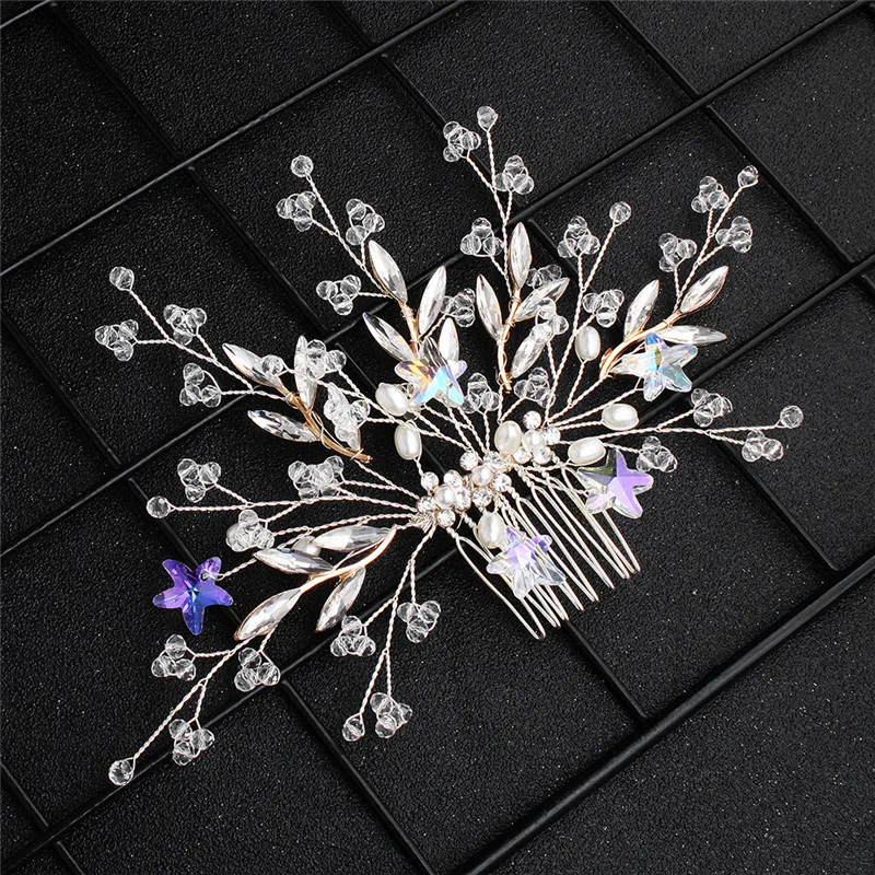 OKILY красивые ручной работы с украшением в виде кристаллов звезды Свадебные Haircomb