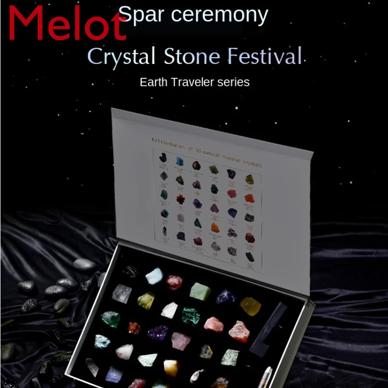 

30 Kinds of Natural Crystal Ore Specimen Gift Box Jade Rough Stone Agate Gem Rock Jade Teaching Popular Science Ornaments