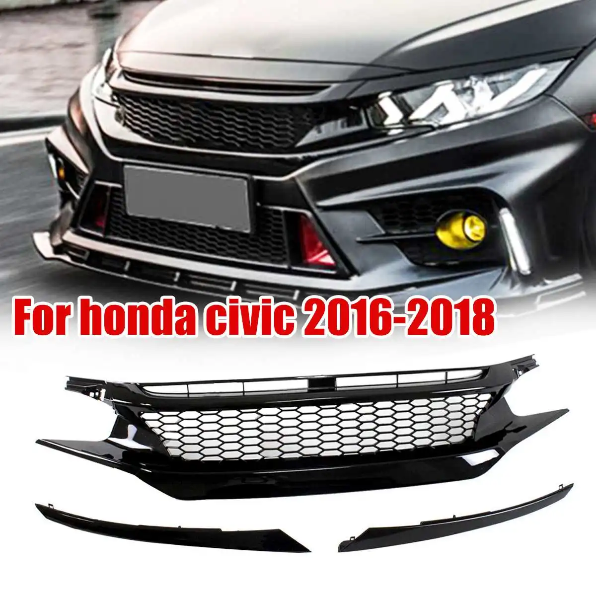 Глянцевая черная решетка для передней решетки радиатора HONDA CIVIC 2016 18 стиль 10 го