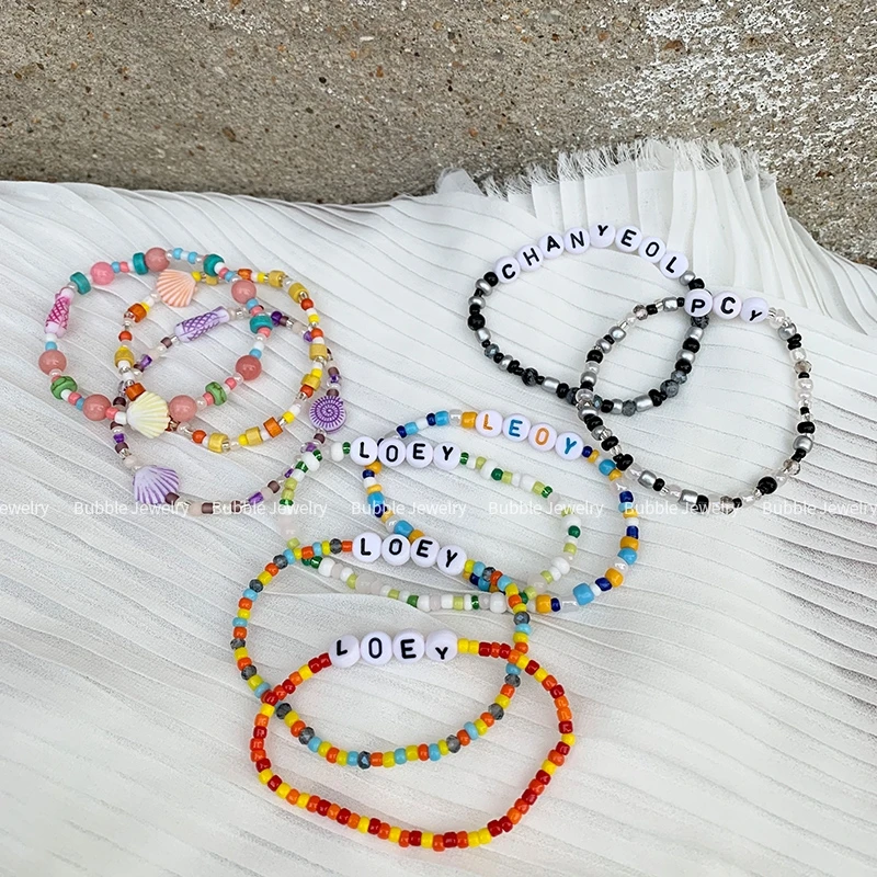 

Rice Beads Letter Bracelets For Women Girls Boho Stretchable Seed Beaded Bracelet Beach Fashion Jewelry Gifts WISH HOPE MOON
