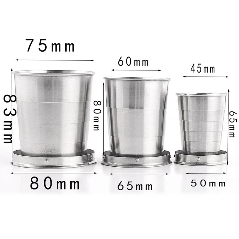 

75ml 150ml 250ml Folding Cup Stainless Steel Retractable Collapsible Cups Demountable Portable Outdoor Travel Supplies Keychain