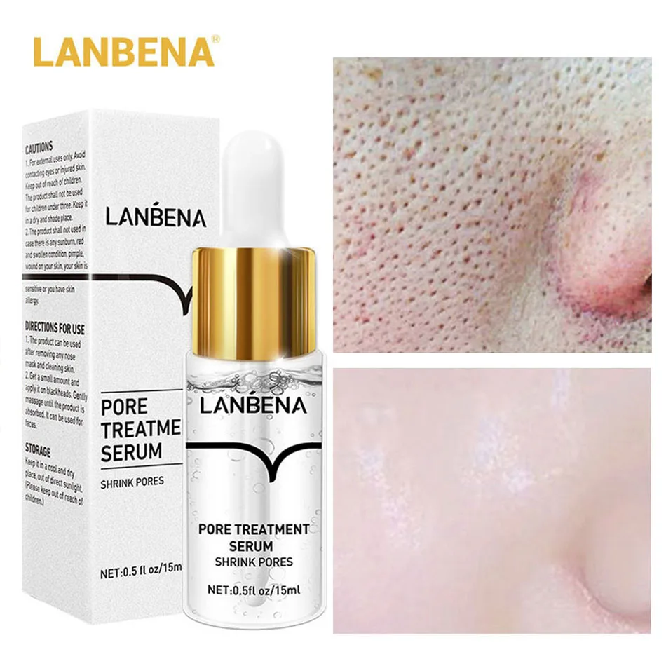 

LANBENA Pore Shrink Serum Hyaluronic Acid Nourish Moisturizing Soothing Dryness Oil Control Whitening Repair Face Skin Care 15ml