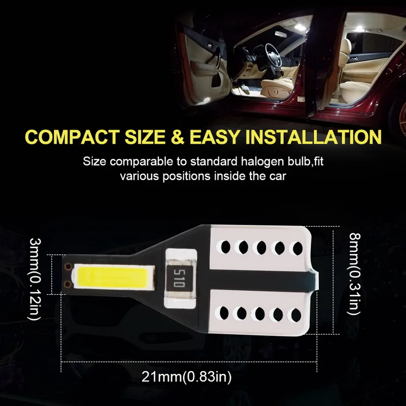 Safego 10 шт. W5W T10 194 168 светодиодный Автомобильный Интерьер лампочки 2 SMD 7020 Авто