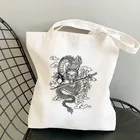 Женская пляжная сумка, модная сумка для покупок в китайском стиле с драконом, Холщовая Сумка в стиле Харадзюку, сумка через плечо большой емкости