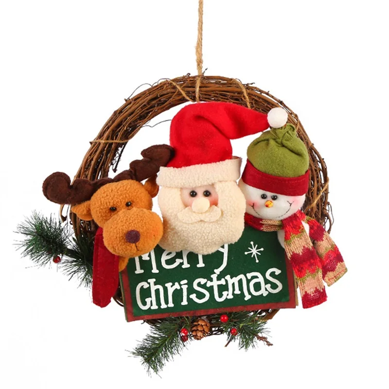 

Manufacturer large Christmas wreath Santa Claus snowman deer wooden rattan ring pendant Christmas decoration door hang
