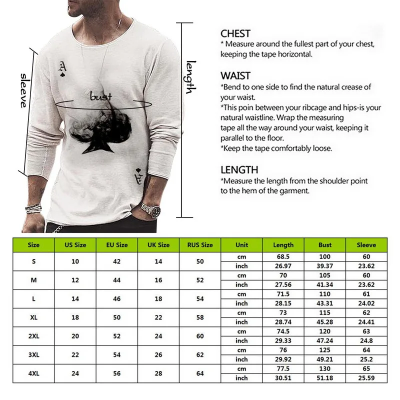 

Poker Printed Men Casual T-Shirts 2021 Spring Long Sleeve O-Neck Pullover Tops Streetwear Hip Hop Anime Harajuku Tees T Shirt