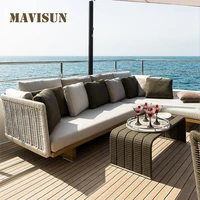 outdoor teak rattan sofa combination nordic courtyard garden terrace leisure waterproof sunscreen chair