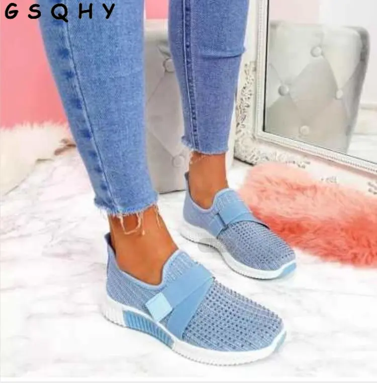 

2021 женская повседневная обувь, Весенняя однотонная женская сетчатая спортивная обувь со стразами, повседневная спортивная женская обувь н...